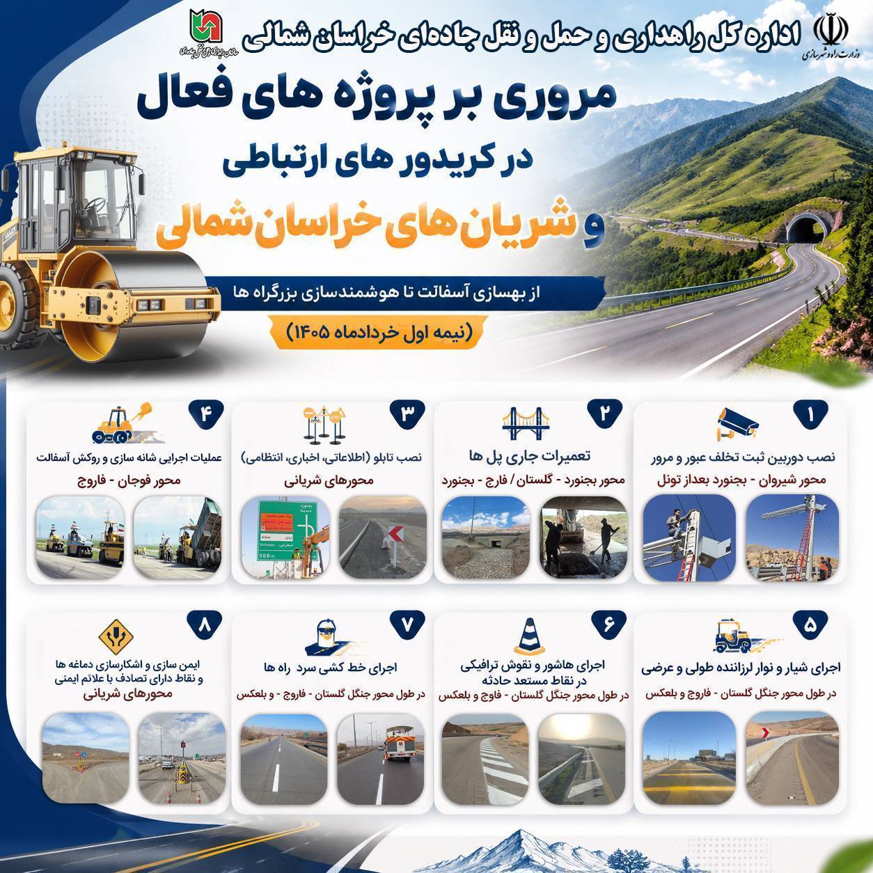 پروژه های فعال راهداری خراسان شمالی