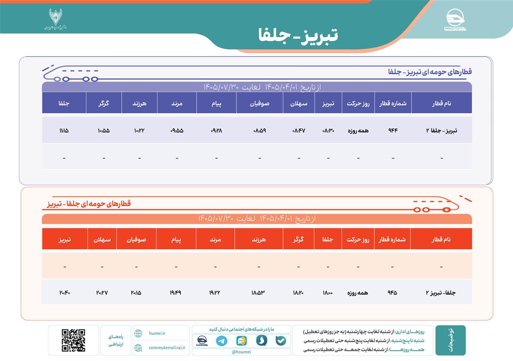 قطار حومه ای تبریز جلفا