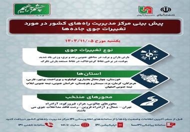 پیش بینی تغییرات جوی جاده ها در 5 بهمن ماه