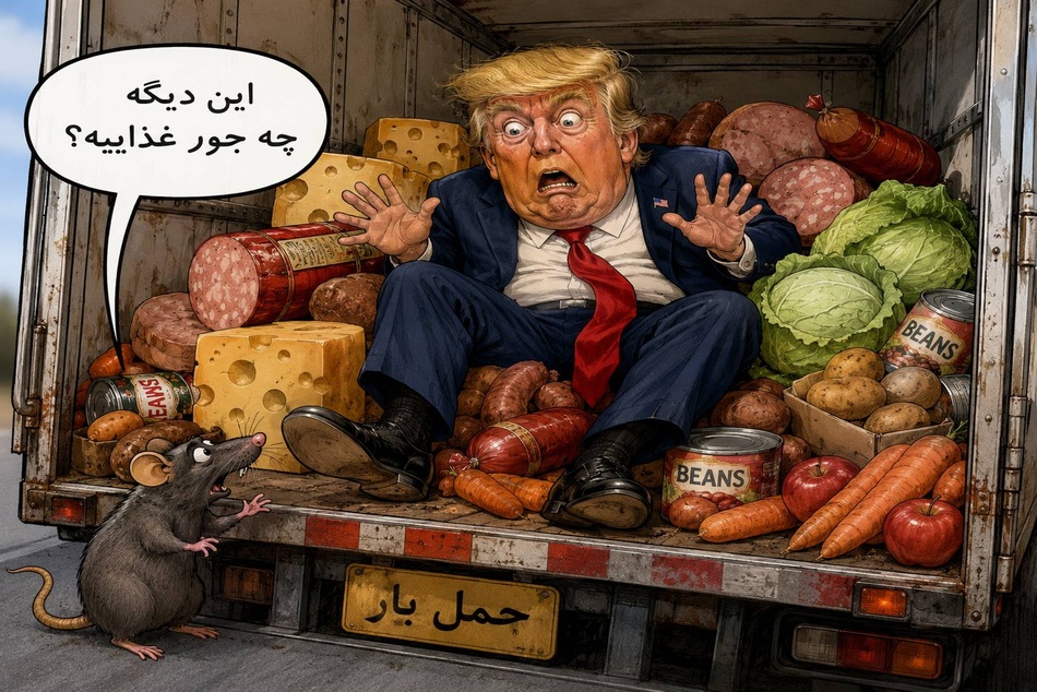 کامیون سواری متفاوت ترامپ در میان بار کلم و سیب زمینی و هویج!