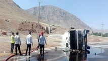 تانکر 30 هزار لیتری بنزین در محور صحنه واژگون شد