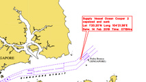 Supply vessel sinks in Singapore