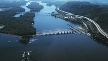 Ship stranded in Mississippi river after collision with underwater object